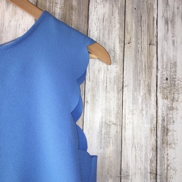 Everly Blue Scalloped Sleeve Blouse - Picture 2 of 4